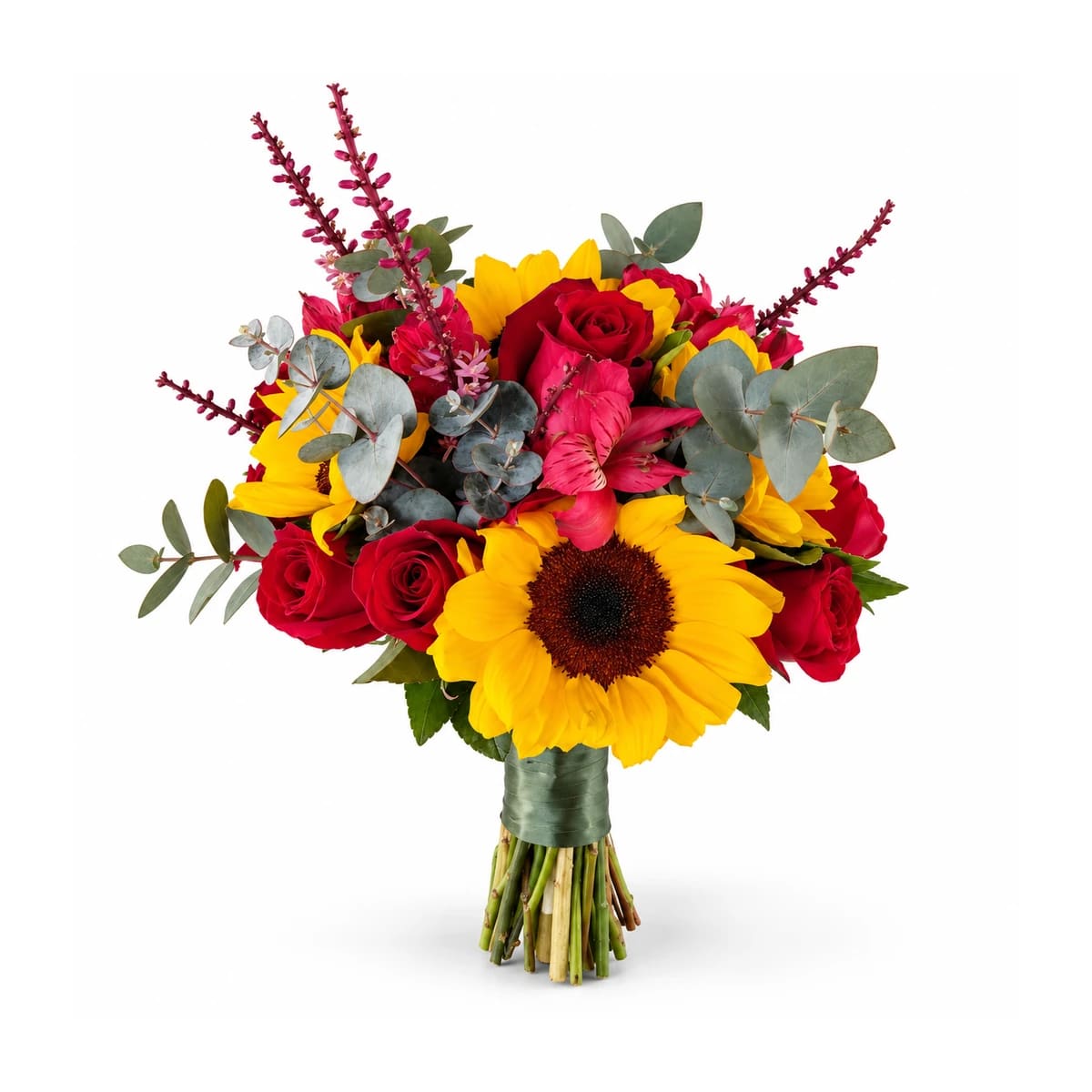 Buquê de noiva com girassóis e rosas