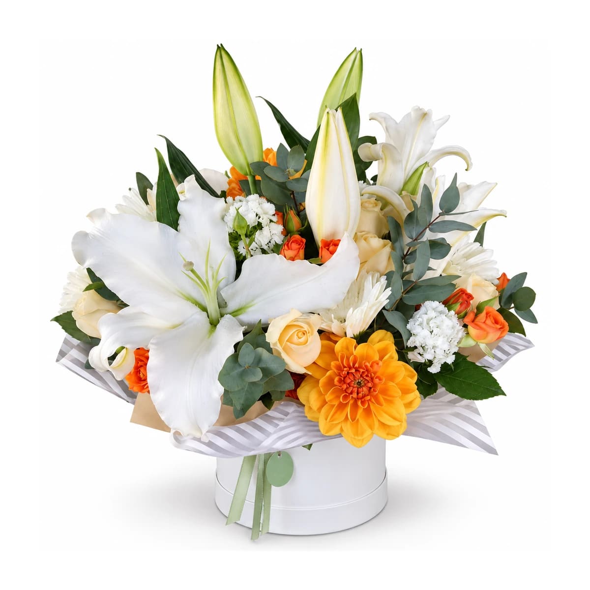 Flowerbox de flores claras e alaranjadas